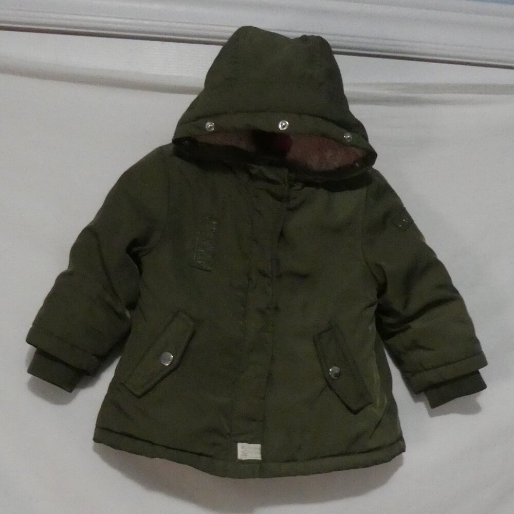 ZARA - Baby Girl Outerwear | 9/12 months | Cozy Army Green Hooded Child's Jacket